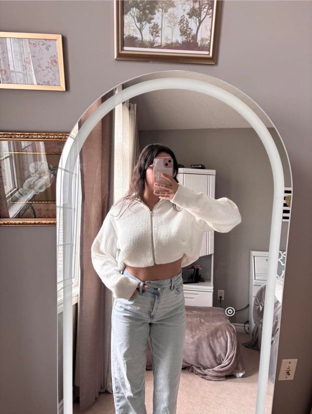 Ardene White Ribbed Full Zip Knit Sweater – Y2K Cozy Zip Up